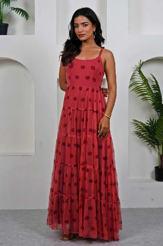 Stylish And Comfortable Clothing For Women Limited Quantities Red Printed Tiered Maxi Dress