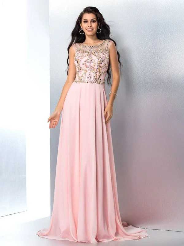 Stylish Clothes For Women End Of Season Sale A-Line/Princess Scoop Beading Sleeveless Long Chiffon Dresses