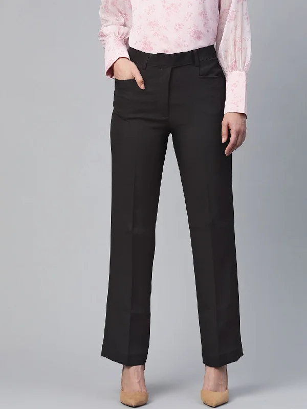 Formal Attire For Women Latest Trends Regular Fit Mid Waist Stretch Trouser- Black