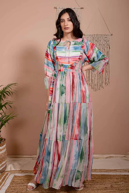 Women's Comfy Loungewear Outfit Seasonal Sale Mia Mulitcolour Chiffon Maxi Dress