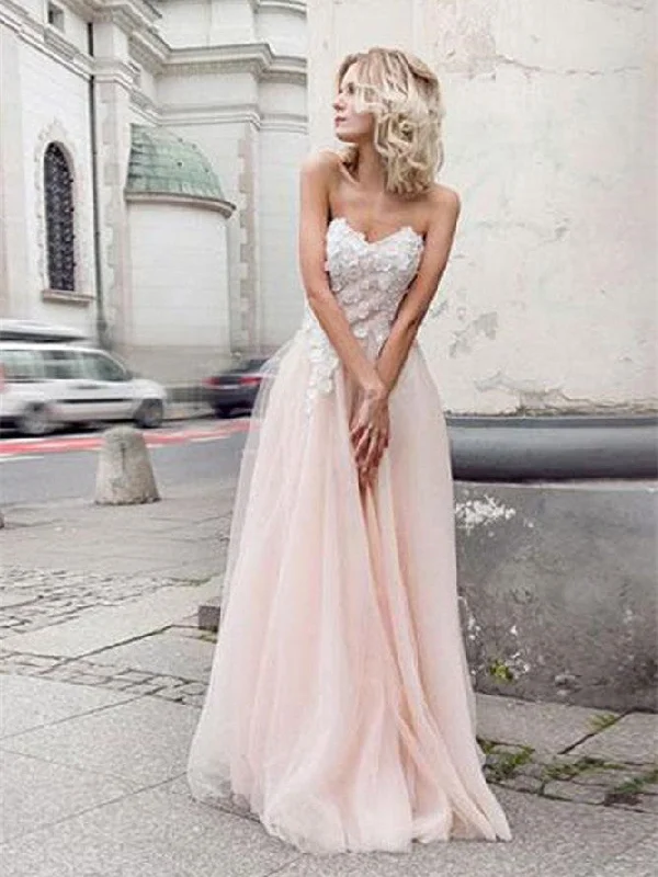 Stylish Outerwear Clothing For Women Popular Collection Charming Sweetheart Neck Lace Pink Wedding Dresses With Appliques, Pink Lace Prom Dresses