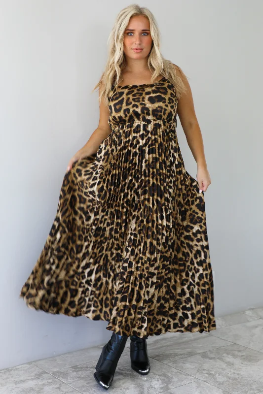 Casual Garments For Women Fashion Deal Until We Go Midi Dress: Leopard