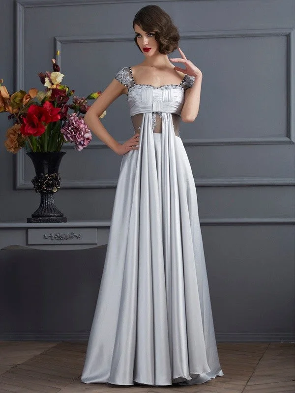 Women's Holiday Outfit Dreamy Aesthetic A-Line/Princess Off the Shoulder Sleeveless Pleats Long  Woven Satin Dresses