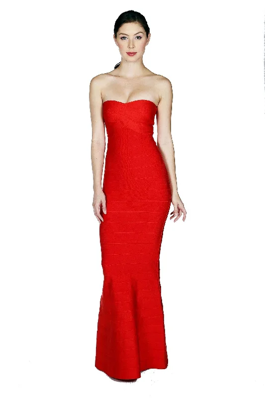 Women's Holiday Clothing Vintage Elegance Naughty Grl Elegant Mermaid Tube Bandage Maxi Dress - Red