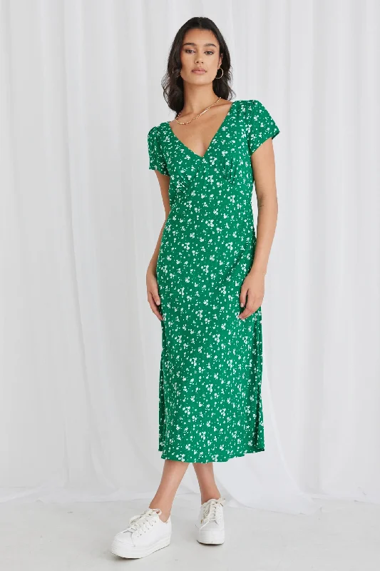 Casual Chic Clothing For Women Chic And Edgy Cosmic Green Ditsy Sleeveless Slim Fit Midi Dress