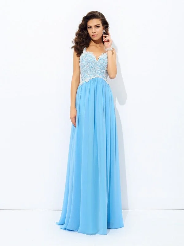 Modern Women's Clothes Seasonal Trends A-Line/Princess V-neck Lace Sleeveless Long Chiffon Dresses