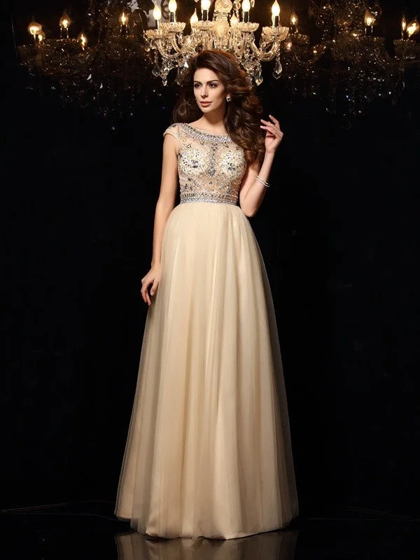 Women's Occasion Wear Clothes Fashion Sale A-Line/Princess Scoop Beading Sleeveless Long Net Dresses