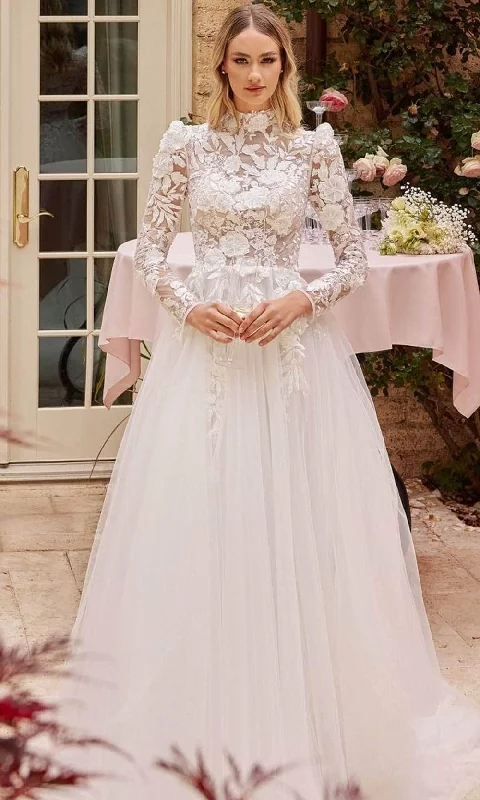 Comfortable Women's Apparel Playful Elegance Ladivine CDS433W - Long Sleeve Bridal Gown