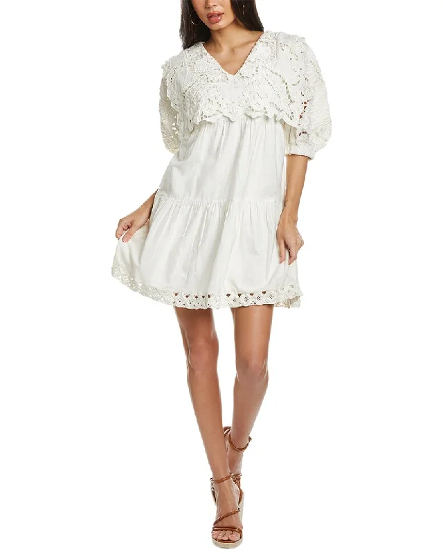 Women's Travel Outfit Set Effortless Sophistication SEA NY Anita Eyelet Puff Sleeve Linen-Blend Mini Dress