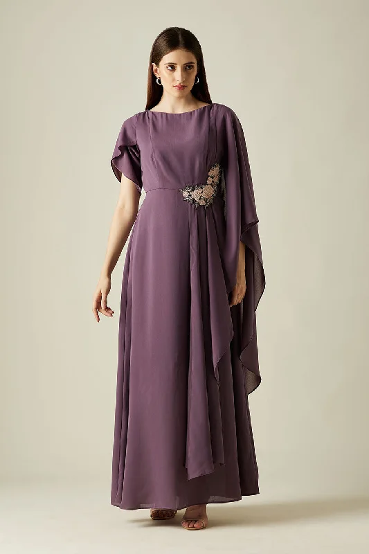 Women's Cozy Outfit For Lounging Spring Wardrobe Taylor Purple Embroidered Maxi Dress