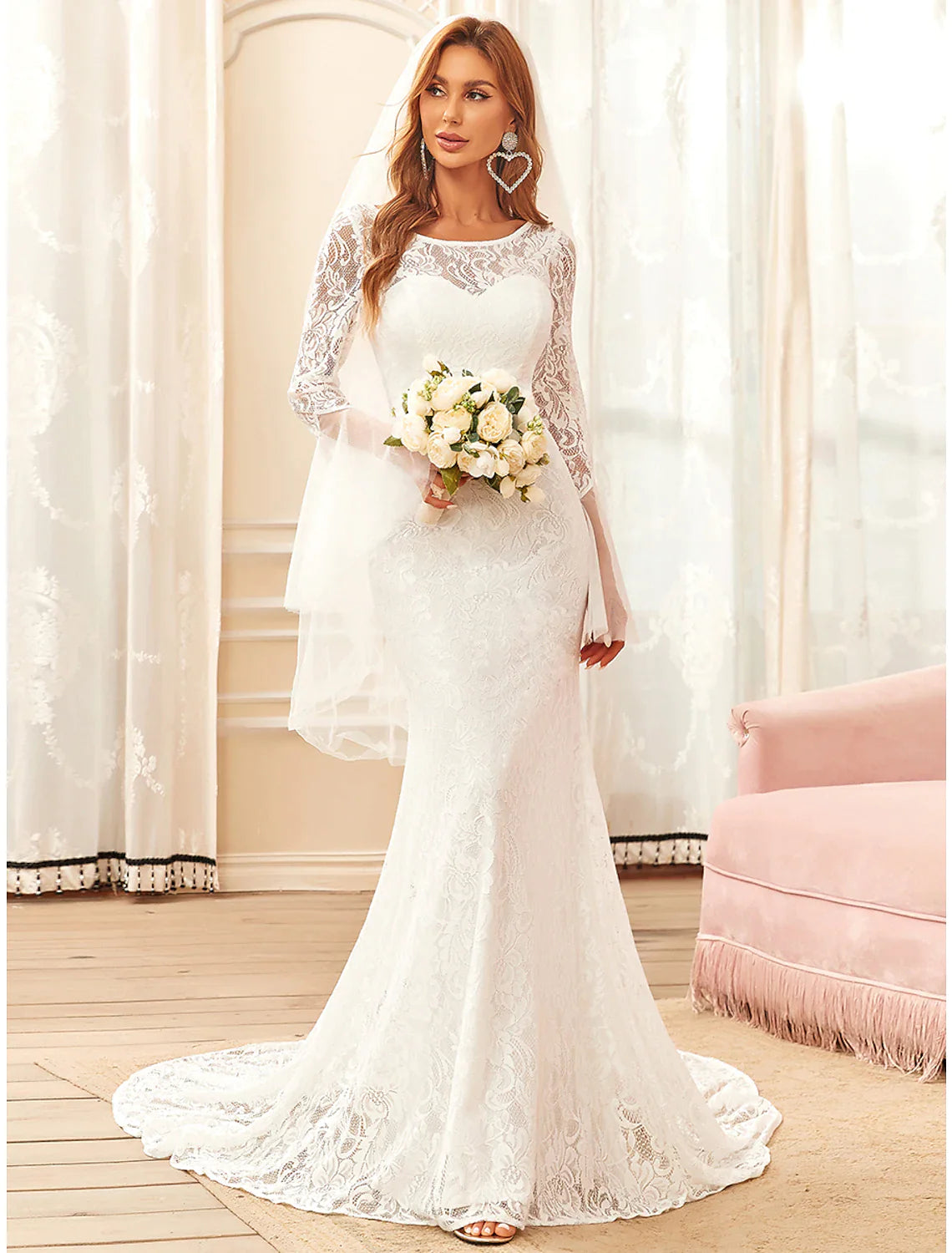 Women's Clothing Apparel Effortless Sophistication Beach Wedding Dresses  Long Sleeve with Lace