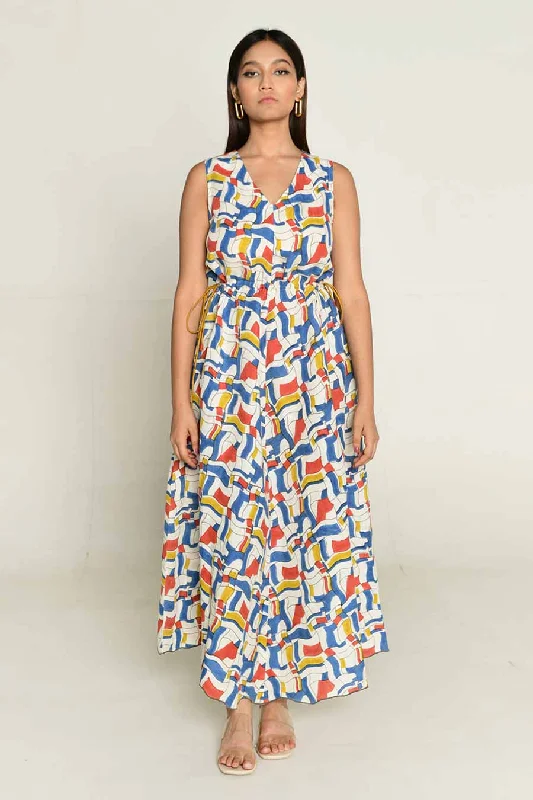 Tailored Clothing For Women Save On Classic Elegant Styles Multicolour Block-Printed Maxi Dress