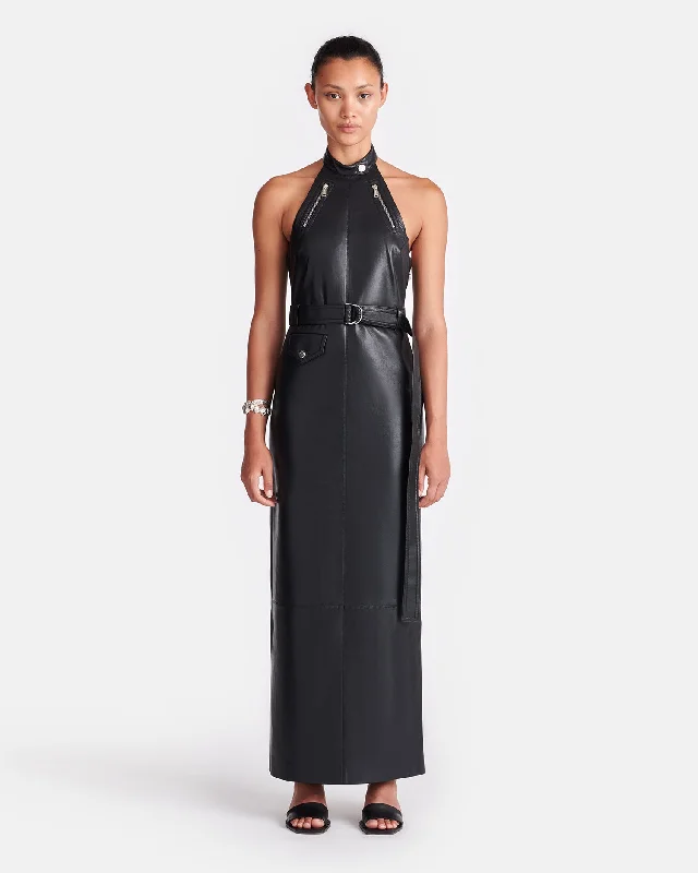 Chic Clothing For Women New Styles Just In Minnow - Regenerated Leather Midi Dress - Black