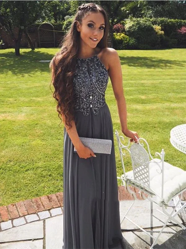 Classic Women's Clothing Styles Limited Stock Custom Made A Line Grey/Gray Backless Chiffon Prom Dresses, Backless Bridesmaid Dresses, Wedding Party Dresses, Backless Evening Dresses