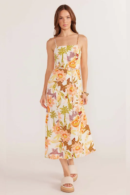 Sustainable Women's Clothing Special Offers, Don'T Miss Sarai Cream Tropical Belted Linen Midi Dress