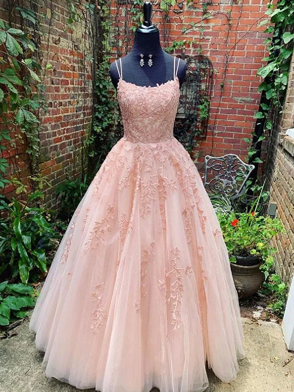 Women's Wedding Apparel Rustic Countryside Charm Look A Line Pink Lace Long Prom Dresses Wedding Dresses, Lace Pink Formal Graduation Evening Dresses