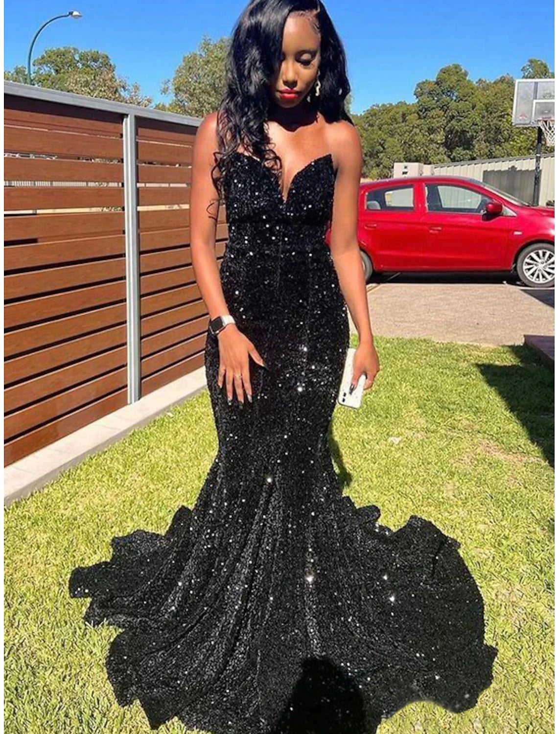 Women's Cozy Winter Attire Comfortable Chic Mermaid / Trumpet Prom Dresses Glittering Dress Graduation Floor Length Sleeveless V Neck Sequined with Sequin