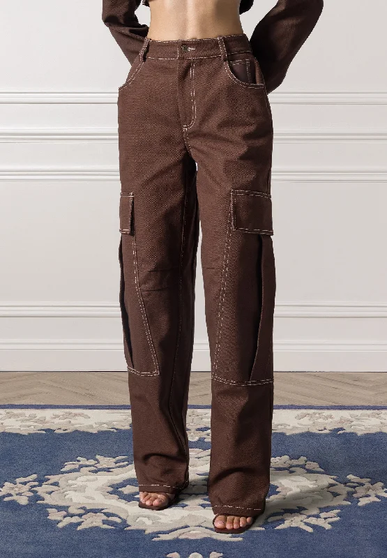 Women's Outfit For The Office Exclusive Discount High Rise Drill Cargo Pants - Brown