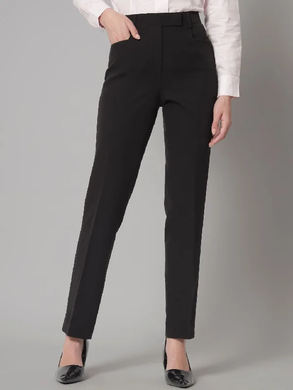 Women's Attire Seasonal Trends Slim Fit Mid Waist Stretch Pants- Black