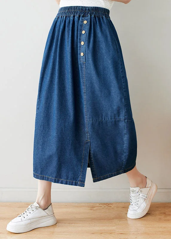 Women's Apparel And Garments All Season Basics Discount Modern Navy Wrinkled Pockets Elastic Waist Patchwork Denim Skirts Summer