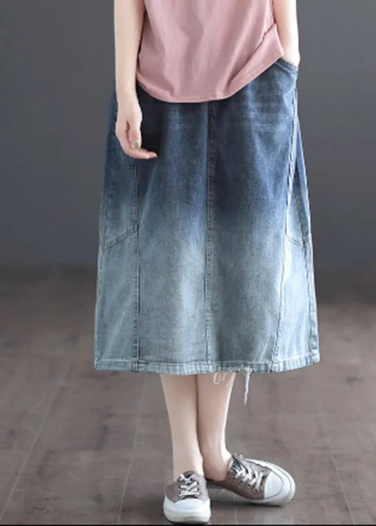 Women's Chic Outerwear Garments Final Sale Gradient Color Blue Patchwork Elastic Waist Tie Waist A Line Skirts Summer