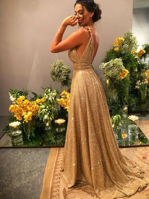 Women's Effortless Casual Outfit Romantic Date - Night Ensemble A-Line Prom Dresses Luxurious Dress Homecoming Sweep / Brush Train Sleeveless Spaghetti Strap Stretch Satin Backless with Sequin