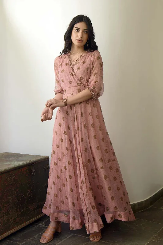 Women's Timeless Attire Low Price Special Peach Pressed Flower Maxi Dress