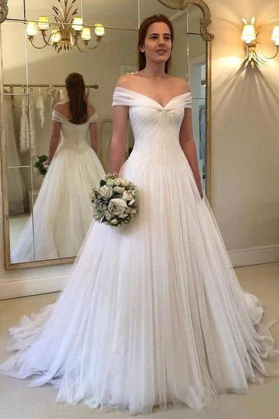 Women's Clothes And Garments Bold Silhouette A Line Off the Shoulder Simple Sweetheart Ivory Beach Wedding Dresses Bridal Gown