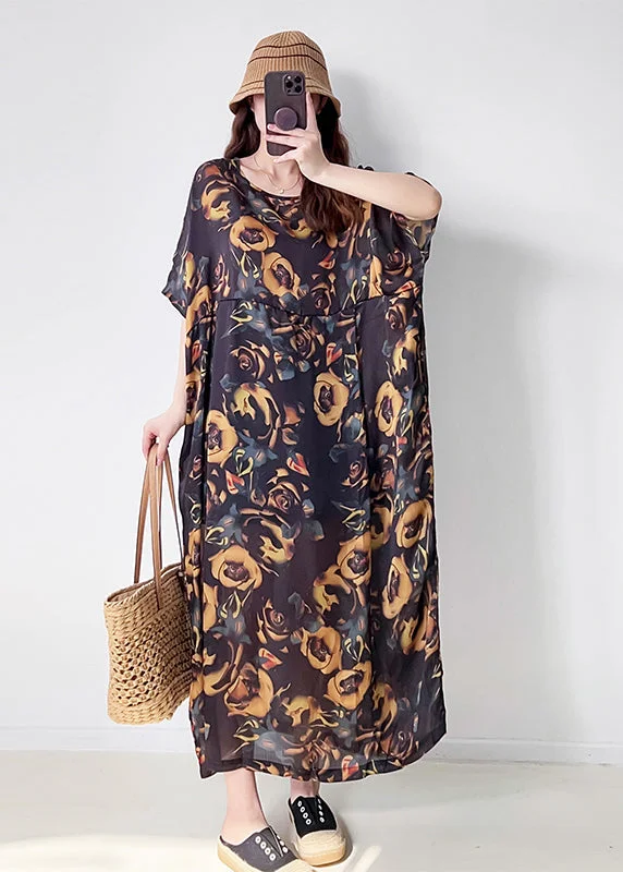 Stylish Clothes For Women Chic Styles French Black Oversized Print Chiffon Maxi Dress Summer