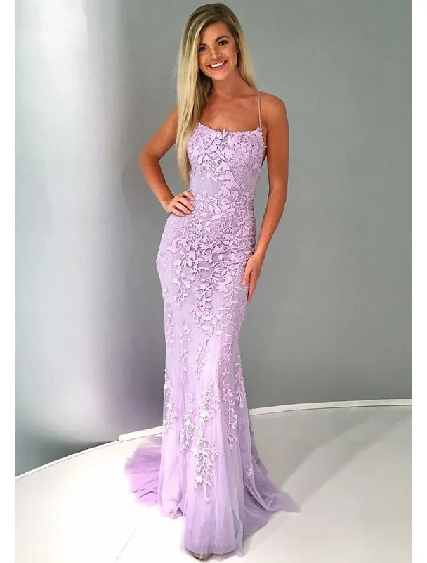 Women's Festive Attire Chic And Edgy Mermaid / Trumpet Prom Dresses Sexy Dress Formal Court Train Sleeveless Strapless Lace Backless with Appliques