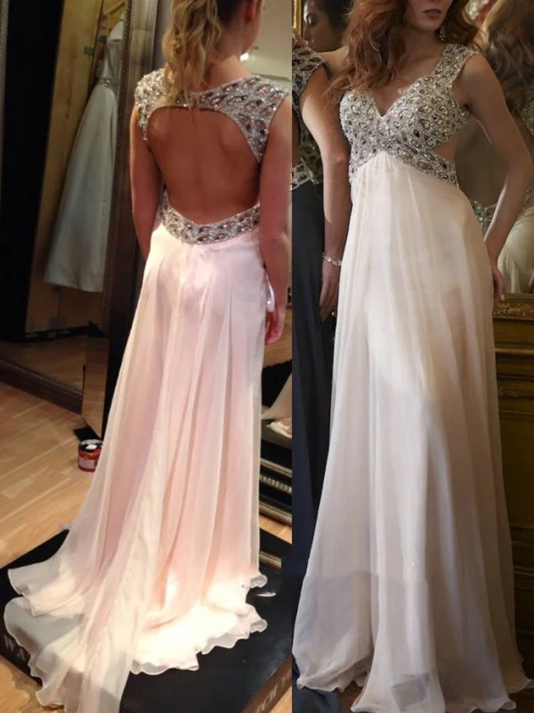 Women's Seasonal Apparel Feminine Flow A line Backless Chiffon Prom Dresses,Wedding Dresses