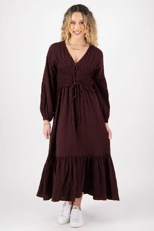 Women's Plus-Size Outfit Dive Into Trendy Women's Fashion Chelsea Raisin Cotton Blouson LS Midi Dress