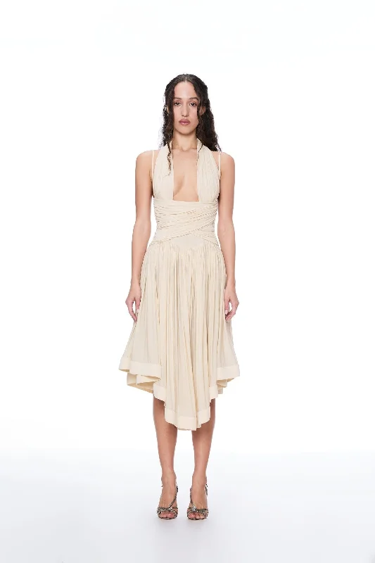 Women's Vintage Attire Comfort Meets Fashion PLEIN SUD BY GALLIANO CREAM HALTER MIDI DRESS