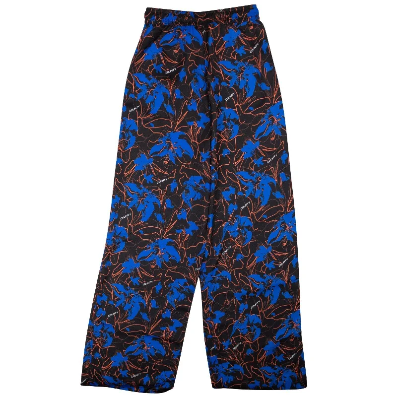 Women's Elegant Clothes Feminine Charm Black And Blue Floral Wide Pants