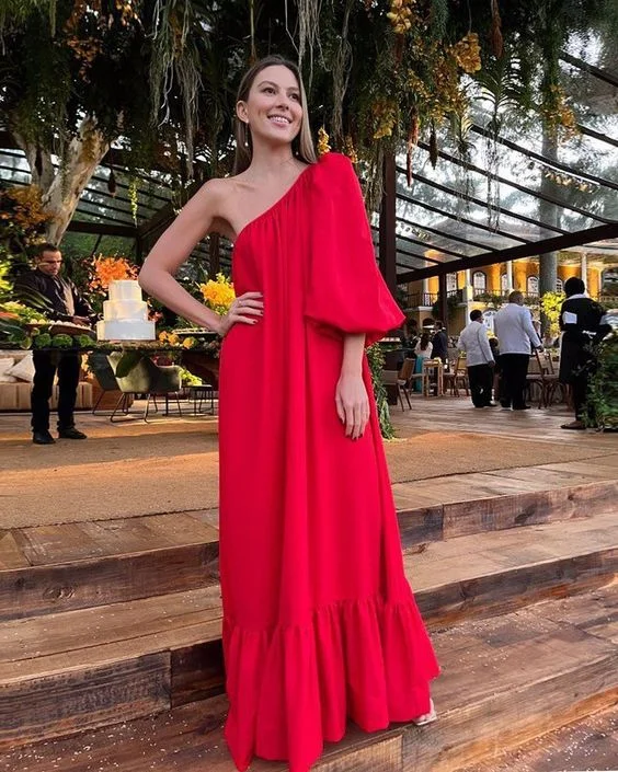 Women's Clothes For The Office Modern Romance Red One Shoulder Maxi Dress,Red Long Prom Dress Y4736