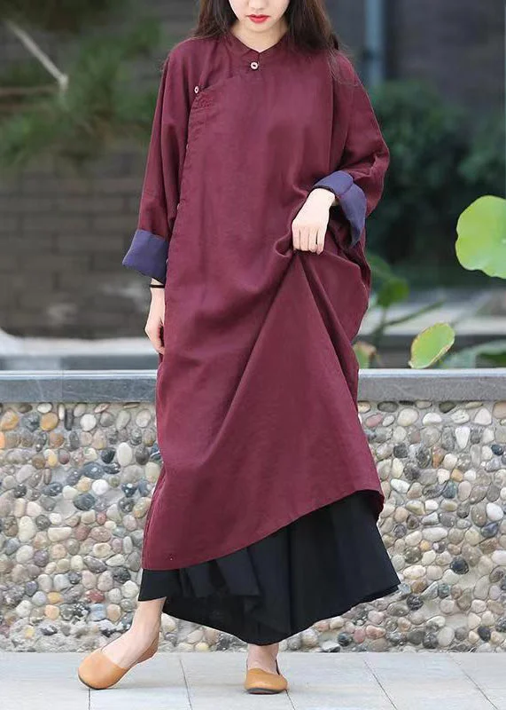 Women's Sports Apparel Big Discounts Original Mulberry Stand Collar Button Loose Linen Gown Spring