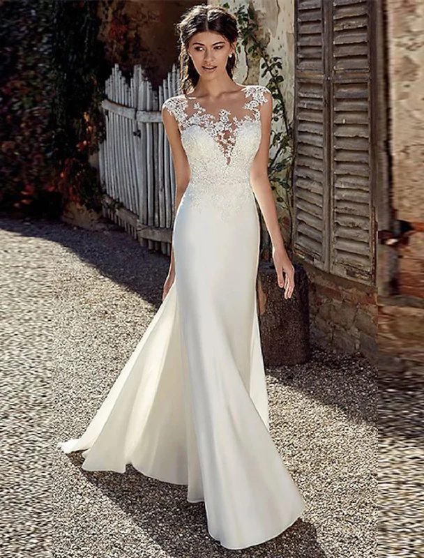 Stylish Women's Apparel Classic Charm Beach Open Back Wedding Dresses Chiffon With Appliques