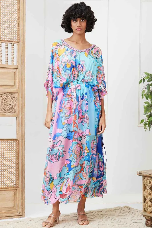 Women's Relaxed Outfit Clearance Event Blue Zaynab Embroidered Maxi Dress