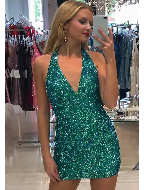 Women's High-Fashion Attire Trendy Pulse Mermaid / Trumpet Party Dresses Sexy Dress Cocktail Party Short / Mini Sleeveless V Neck Sequined Backless with Sequin