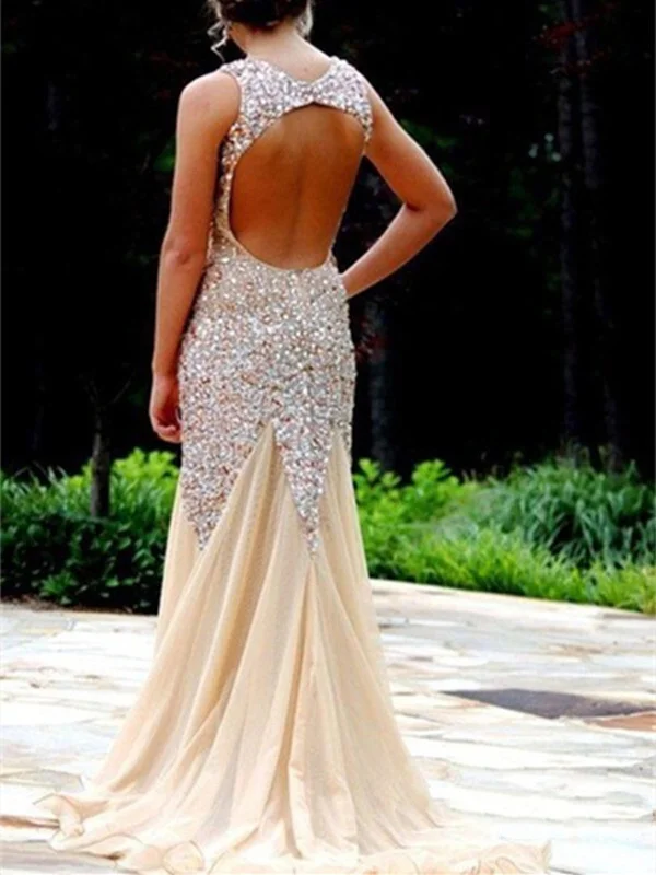 Stylish And Comfortable Clothing For Women Trendy Fashion Sale Custom Made Nude/ Champagne Mermaid Open Back Prom Dresses, Dresses For Prom, Mermaid Evening Dresses, Formal Dresses 2016