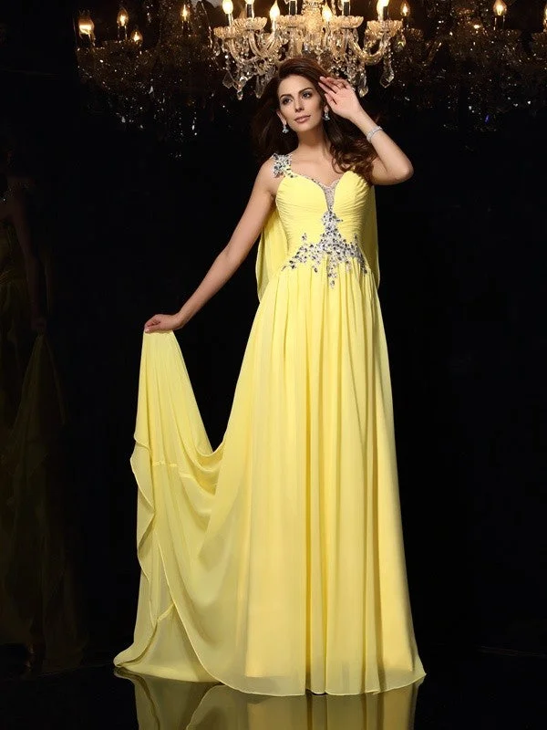 Women's Evening Clothing Everyday Wear A-Line/Princess Straps Beading Sleeveless Long Chiffon Dresses