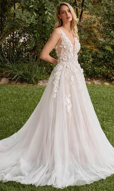 Formal Outfit For Women Limited Time Flash Sale Cinderella Divine CDS436W - 3D Appliqued A-line Wedding Dress