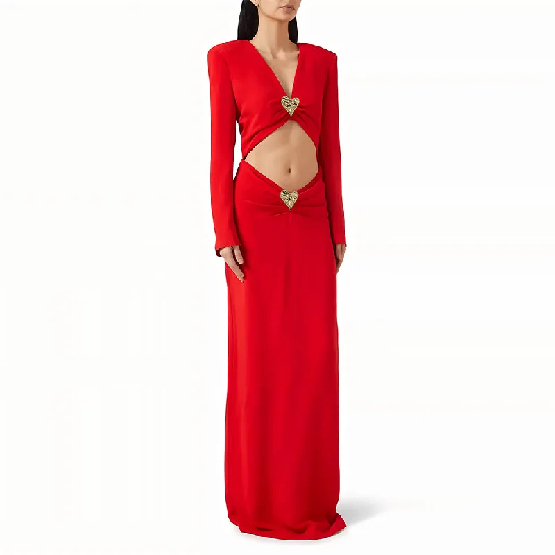 Women's Holiday Outfit Exclusive Discount V Neck Long Sleeve Cropped Maxi Dress KLYF1358