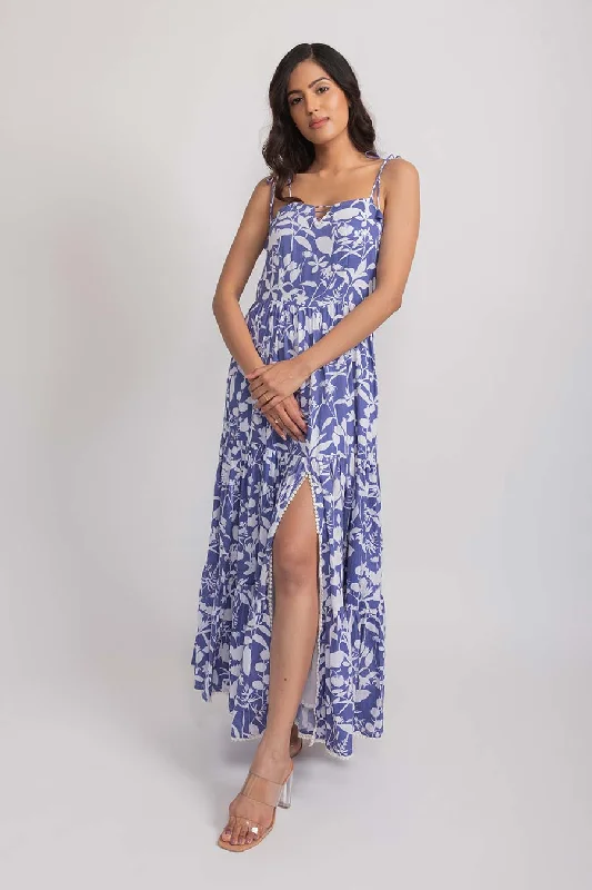 Women's Vintage-Inspired Outfit Trend Alert Alice Blue Vegan Silk Maxi Dress