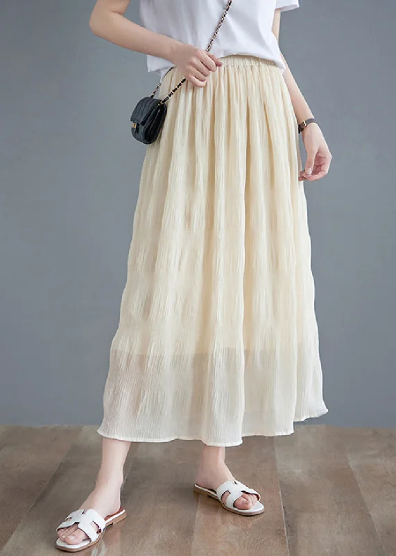 Stylish Women's Garments For Holidays High End Designer Brands Discount Bohemian Beige High Waist Draping Cotton Pleated Skirts Summer