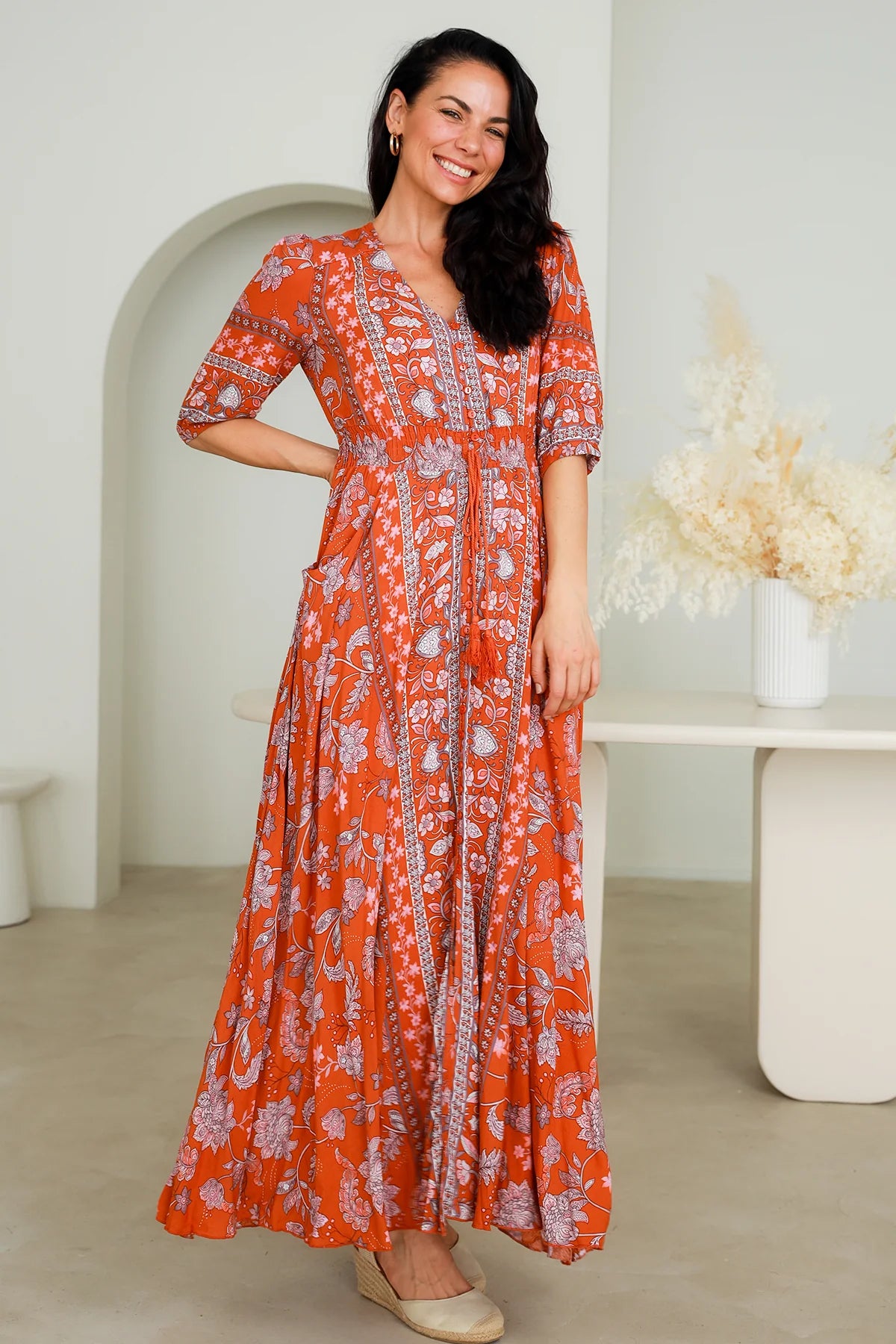 Women's Party Outfit Summer Splash Sale Hanna Orange Bohemian Boho Maxi Dress