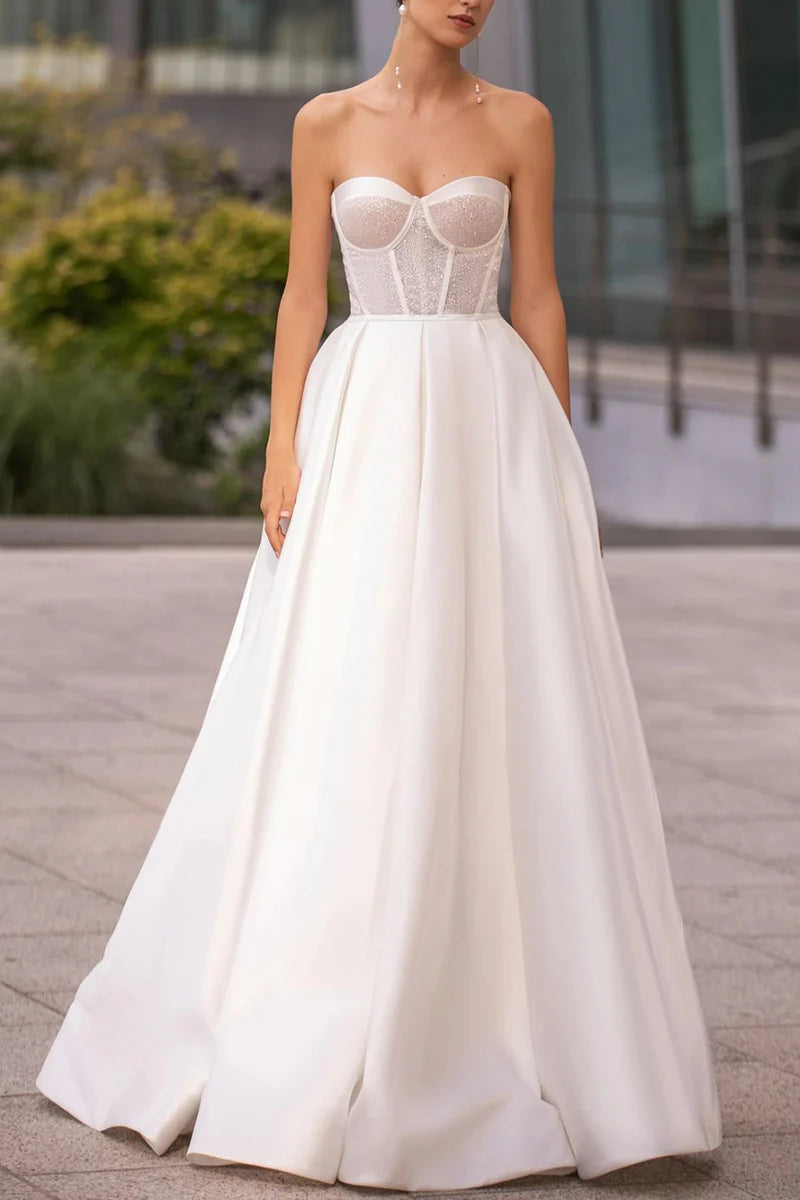 Women's Elegant Clothes Seasonal Sale A line Sweetheart Simple Satin Wedding Dress Bridal Dress