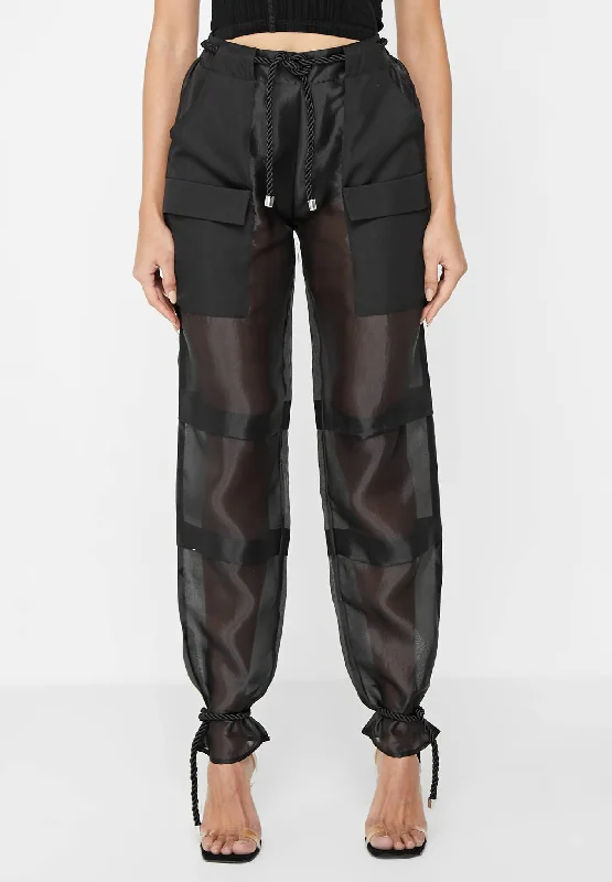 Women's Plus-Size Outfit Wardrobe Update Organza Cargo Trousers - Black