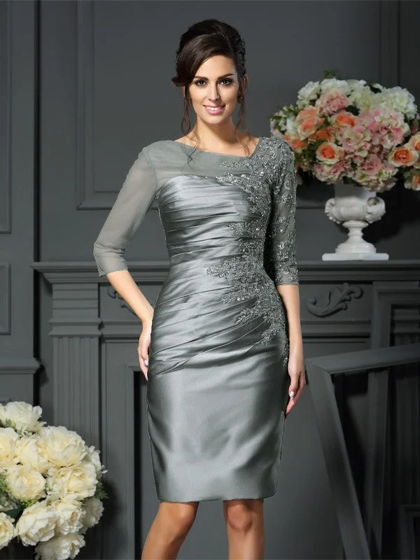 Women's Holiday Attire Holiday Sale Sheath/Column Scoop Beading 1/2 Sleeves Short Satin Mother of the Bride Dresses