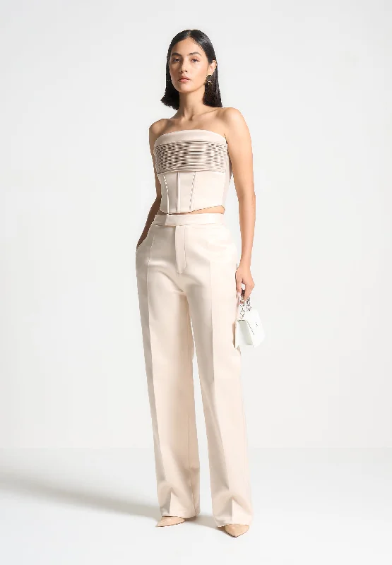 Stylish Women's Outfit Limited Quantities Satin Tailored Trousers - Champagne